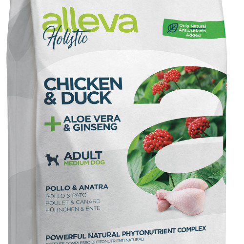 Холистична храна за кучета от средни породи Alleva® Holistic &quot;Chicken &amp; Duck + Aloe Vera &amp; Ginseng&quot; Adult Dog Medium - 12.00kg