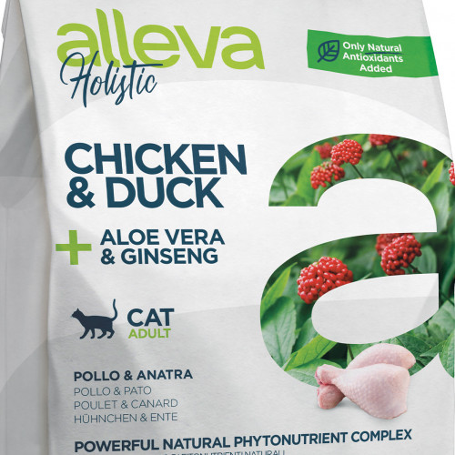 Холистична храна за котки с женшен и алое вера Alleva® Holistic &quot;Chicken &amp; Duck + Aloe Vera &amp; Ginseng&quot; Cat - 1.5kg