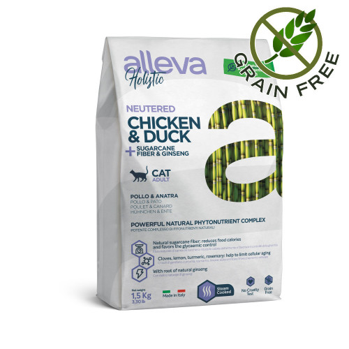 Alleva® Holistic "Chicken & Duck + Aloe Vera & Sugarcane" Neutered Cat - 1.5kg