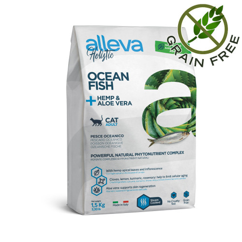 Холистична храна за котки с океанска риба и коноп Alleva® Holistic "Ocean Fish + Aloe Vera & Hemp" Cat - 1.5kg