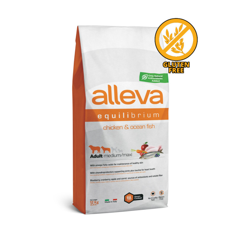 Храна за кучета без глутен Alleva® Equilibrium Maintenance All Day "Chicken & Ocean Fish" Adult Medium & Maxi Dog - 12.00kg