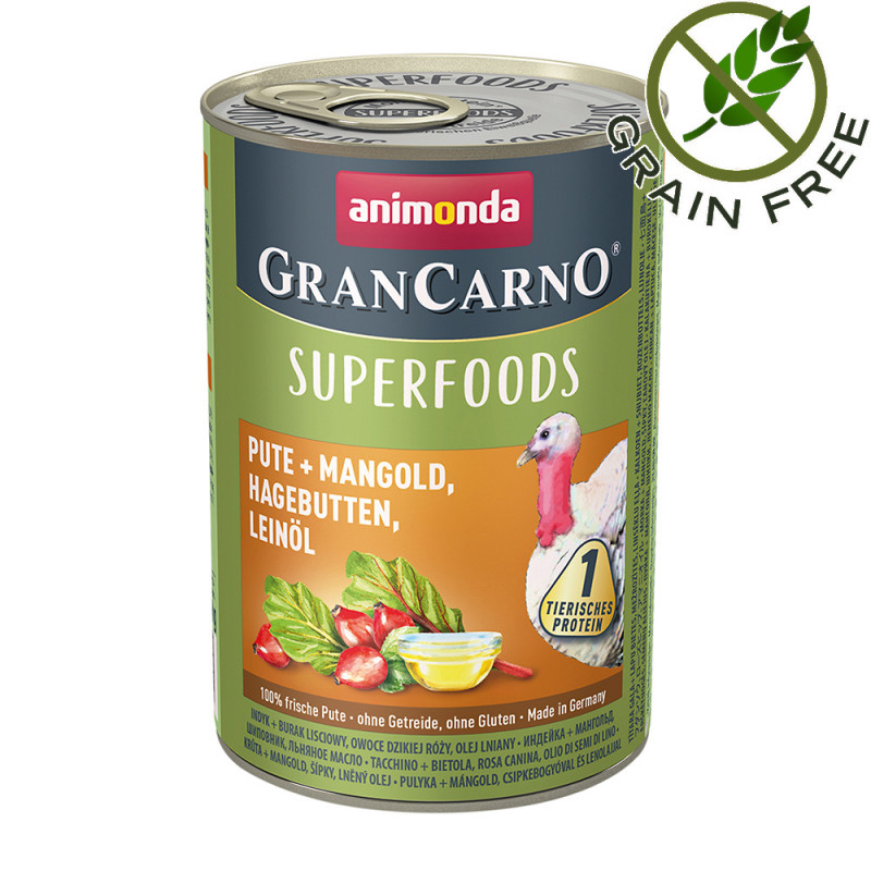 Консерва за кучета с  пуешко и суперхрани - GranCarno Superfoods Turkey - 400гр