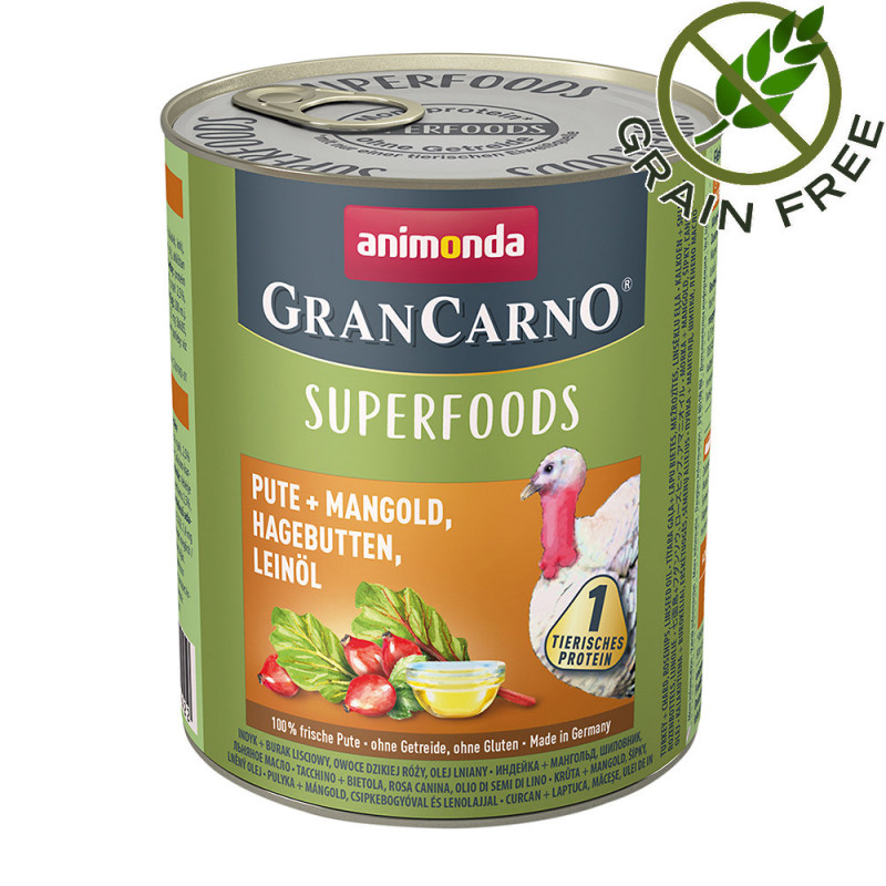 Консерва за кучета с  пуешко и суперхрани - GranCarno Superfoods Turkey 800гр