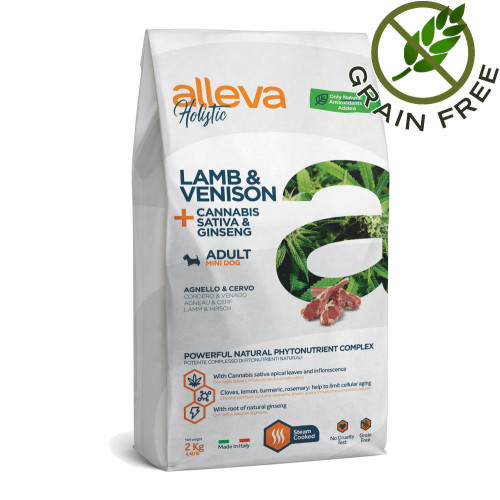 Alleva® Holistic "Lamb & Venison + Cannabis Sativa & Ginseng" Adult Dog Mini - 2kg