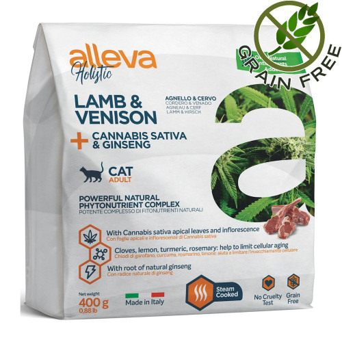 Alleva® Holistic "Lamb & Venison + Cannabis Sativa & Ginseng" Cat - 0.400kg