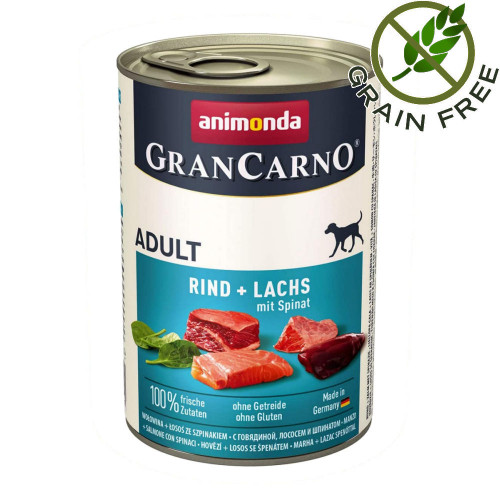 Гурме консерва за кучета със сьомга и спанак - GranCarno® Original Dog Adult 400гр