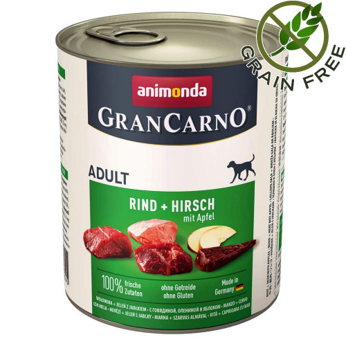 Гурме консерва за кучета с еленско месо и ябълки - GranCarno® Original Dog Adult 800гр