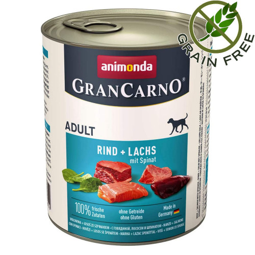 Гурме консерва за кучета сьомга и спанак - GranCarno® Original Dog Adult 800гр