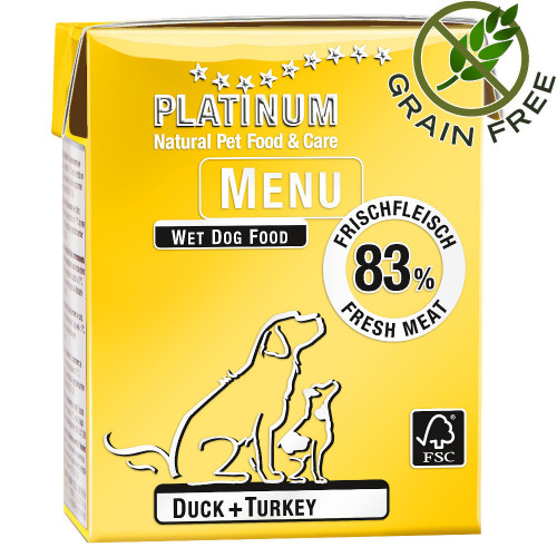 Задушено месо „Platinum Menu Duck & Turkey“ 375 гр - консерва за кучета с най-високо качество