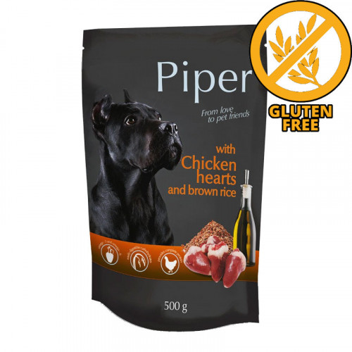 Пауч за кучета Piper® Animals с пилешки сърчица - 500гр