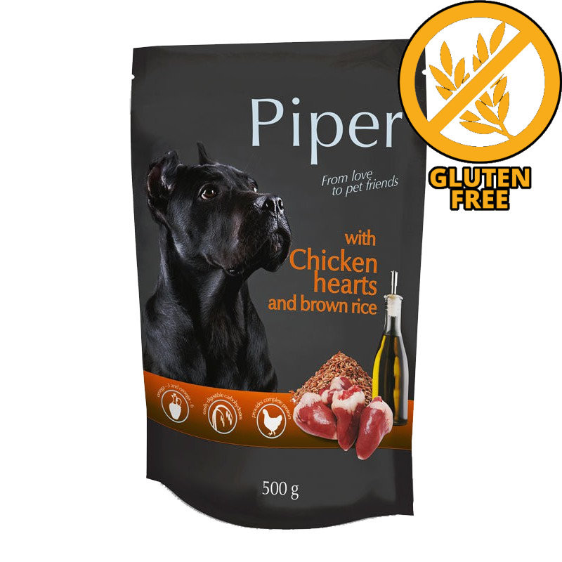 Пауч за кучета Piper® Animals с пилешки сърчица - 500гр