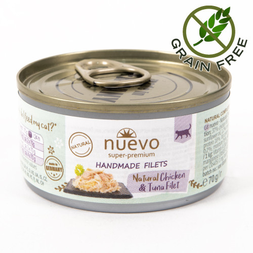 Суперпремиум храна за котки - Nuevo Handmade Filets 70 гр - пилешки филенца и риба тон в собствен сос