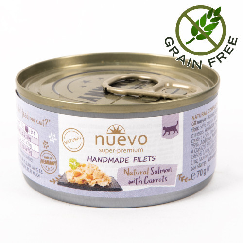 Суперпремиум храна за котки - Nuevo Handmade Filets 70 гр - филенца от сьомга с моркови в собствен сос