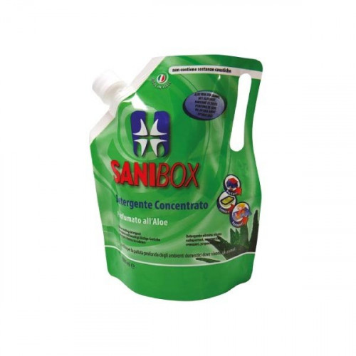 Концентрат Sanibox Aloe 1 л - препарат с аромат на алое за дълбоко почистване на подови повърхности, котешки тоалетни и други