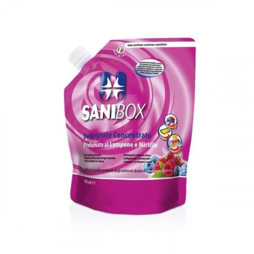 Концентрат Sanibox Lampone e Mirtillo - препарат с аромат на горски плодове за почистване на подови настилки и котешки тоалетни