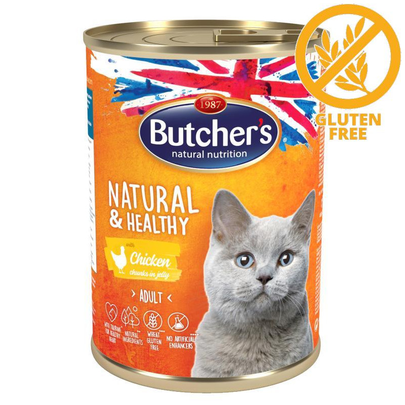Консерва за котки - хапки пилешко в желе Butcher's Cat Natural & Healthy Chicken 400 гр