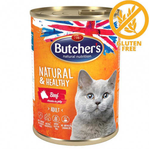 Консерва за котки - хапки говеждо в желе Butcher's Cat Natural & Healthy Beef Chunks - 400 гр