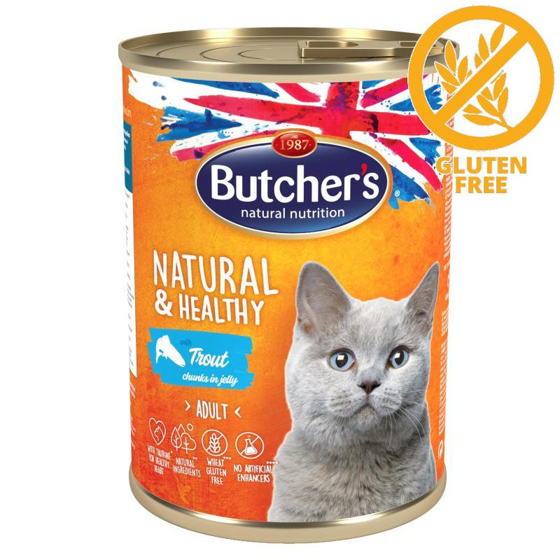 Храна за котки - хапки пъстърва в желе Butcher's Cat Natural & Healthy Trout Chunks 400 гр