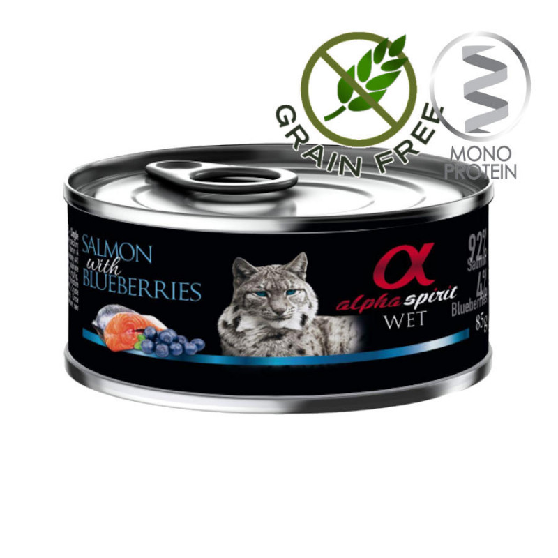 Пастет за котки Alpha Spirit Complete Cat Wet Сьомга & Боровинки - 85 гр