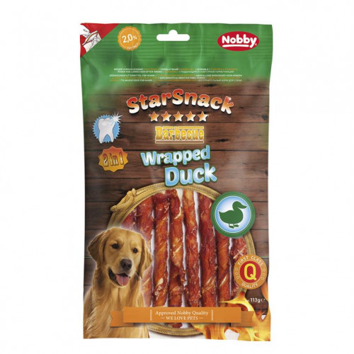 Натурално лакомство за кучета  от патешко месо и телешка кожа StarSnack BBQ Wrapped Duck - 113 гр