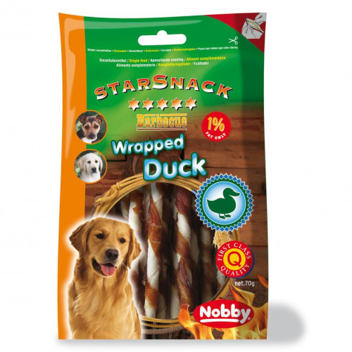 Натурално лакомство за кучета  от патешко месо и телешка кожа StarSnack BBQ Wrapped Duck - 70 гр