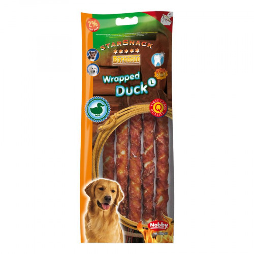 Натурално лакомство за кучета  от патешко месо и телешка кожа StarSnack BBQ Wrapped Duck - 128 гр (L - 25 см)