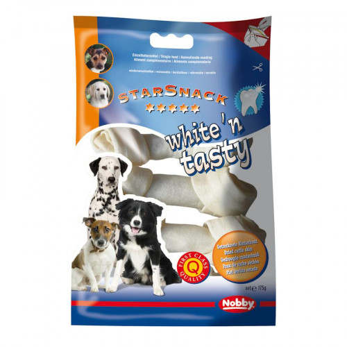 Натурално лакомство за кучета от 100% телешка кожа StarSnack White 'n Tasty "Вързани кокалчета" - 175 гр / 10-11.5 см / 5 бр.