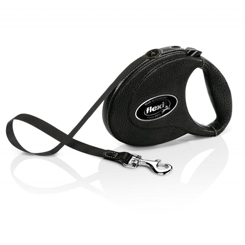 Екстремно луксозен автоматичен повод за кучета Flexi® Leather черен