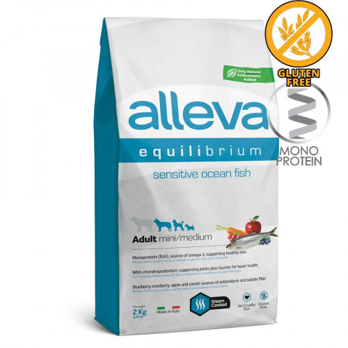 Монопротеинова суха храна за кучета Alleva® Equilibrium Mini & Medium Sensitive Dog Ocean Fish - 2 кг