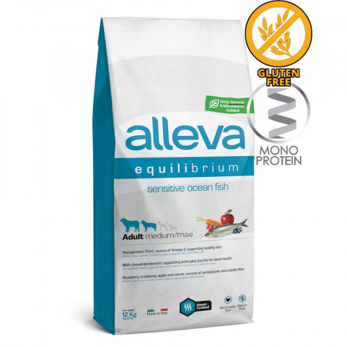 Монопротеинова суха храна за кучета Alleva® Equilibrium Medium & Large Sensitive Dog Ocean Fish - 12 кг