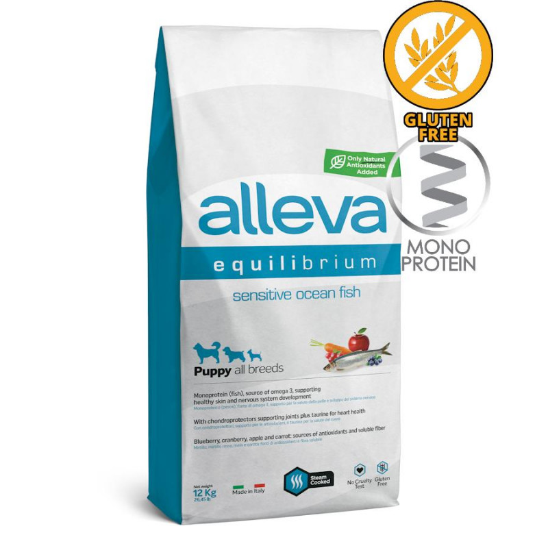 Монопротеинова храна за кученца от всички породи Alleva® Equilibrium Sensitive Puppy All Breads Ocean Fish - 12 кг