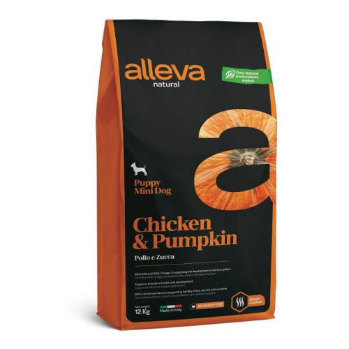 Качествена суха храна за кученца от мини породи с тиква Alleva® Natural "Chicken & Pumpkin" Puppy Mini - 12 кг