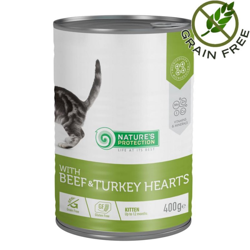 Консерва за котенца без зърно Nature's Protection Kitten - Beef & Turkey Hearts (400 гр)