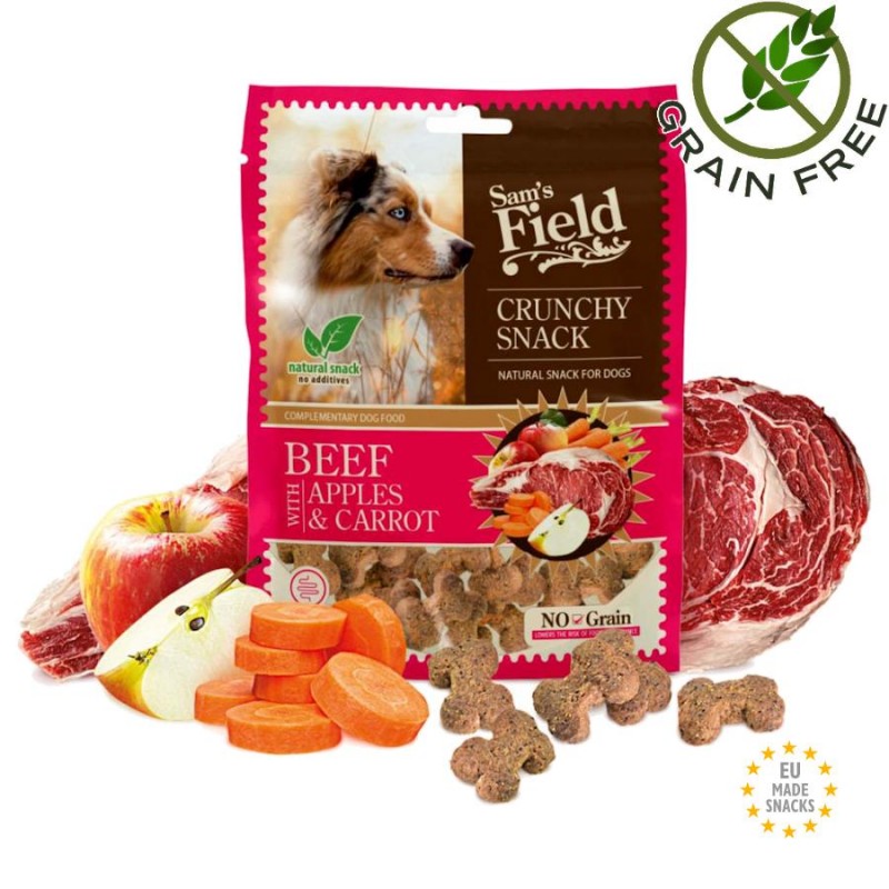Хрупкави кучешки бисквитки от говеждо Sam's Field Dog - Beef Cracker whit Apple & Carrot (200 гр)