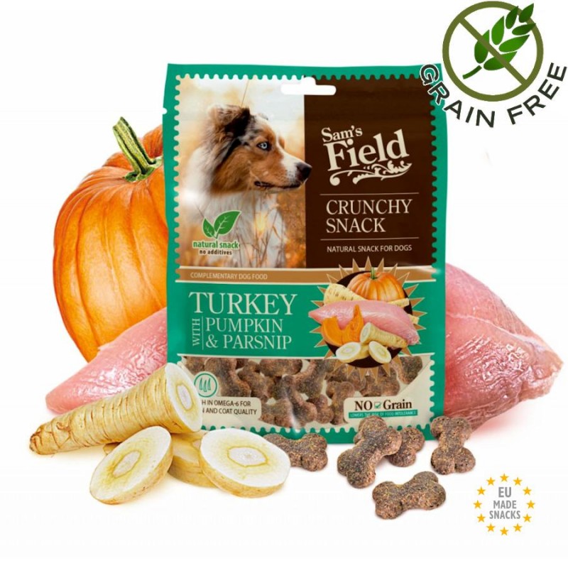 Хрупкави кучешки бисквитки от пуешко месо Sam's Field Dog - Turkey Cracker with Pumpkin & Parsnip (200 гр)