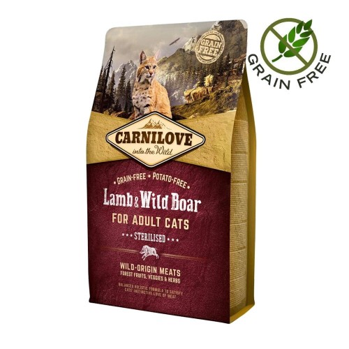 Холистична храна за кастрирани котки с с агне и глиган Carnilove Cat Sterilised Lamb & Wild Boar (6 кг)
