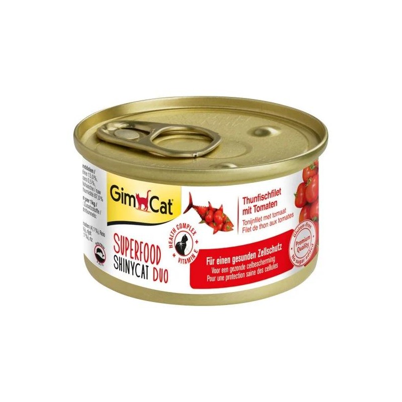 Консерва за котки с  риба тон и домати GimCat Superfood ShinyCat Duo Tuna Fillets & Tomatoes - консерва за котки (70 гр)