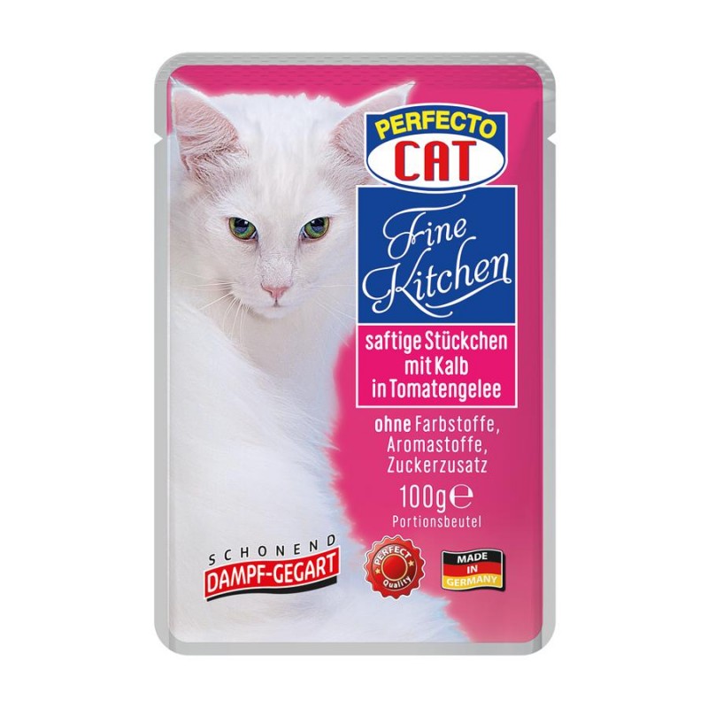 Perfecto Cat Fine Kitchen Beef in Tomato Jelly - пауч за котки с говеждо в доматено желе (3 х 100 гр)