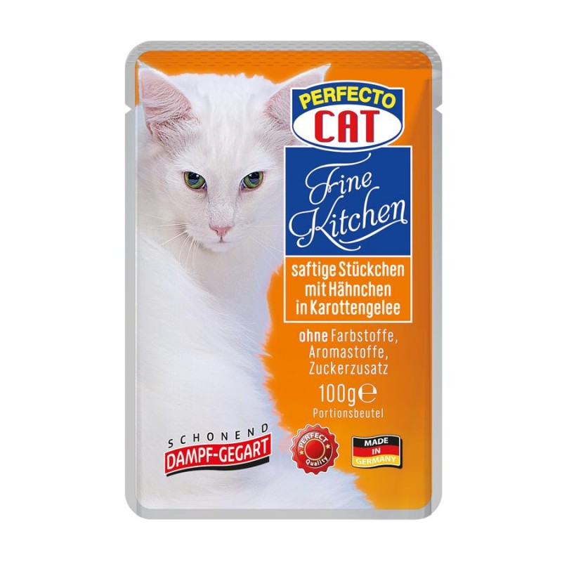 Perfecto Cat Fine Kitchen Chicken in Carrot Jelly - евтин пауч за котки с пилешко в морковено желе (3 х 100 гр)