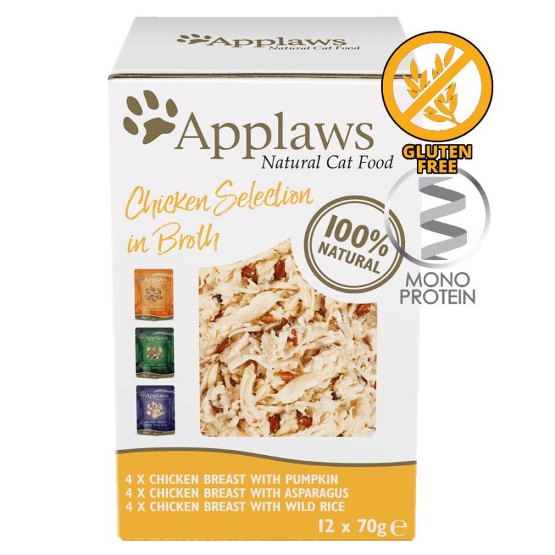 Applaws Cat Chicken Breast in Broth - фина селекция с пилешки филенца за изтънчени котки (12 х 70 гр)