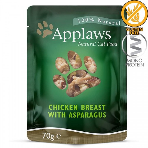 Applaws Cat Chicken Breast in Broth - фина селекция с пилешки филенца и аспержи за изтънчени котки (12 х 70 гр)