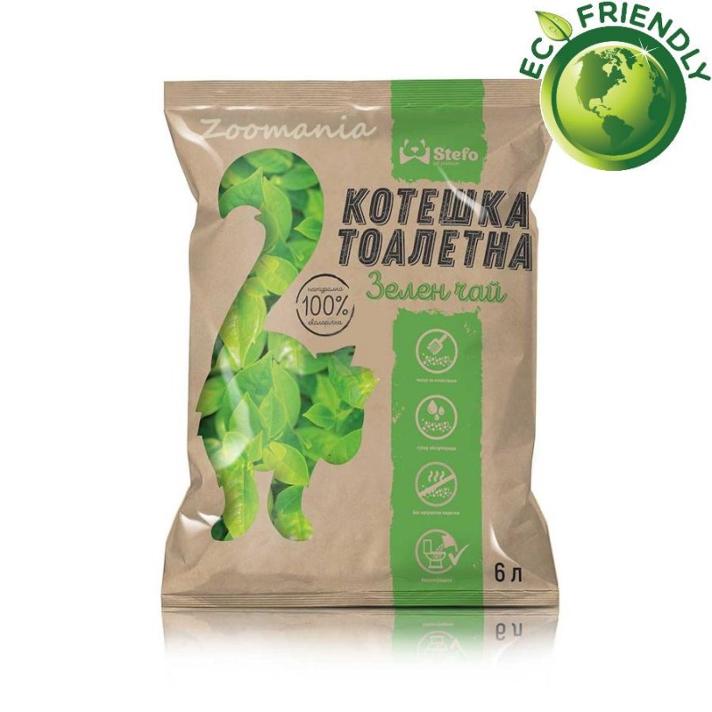 Екологична котешка тоалетна от соя с аромат на зелен чай Stefo Cat Litter Green Tea - 6 л