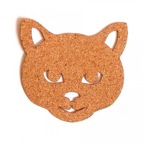 Коркови подложки с весела котешка муцунка Happy Cat - 6 бр (Ø9 см)