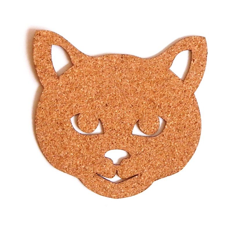 Коркови подложки с весела котешка муцунка Happy Cat - 6 бр (Ø9 см)