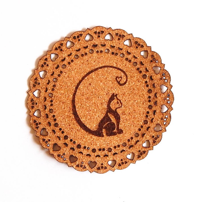 Коркови подложки с малко сладко коте Happy Kitten - 6 бр (Ø9 см)