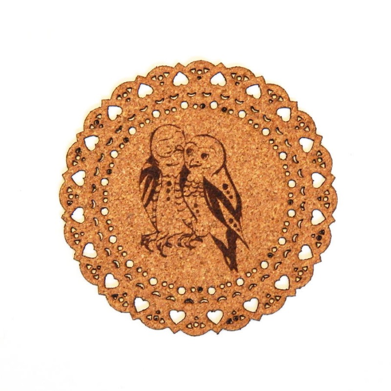 Коркови подложки с две мъдри сови Happy Birds - 6 бр (Ø9 см)