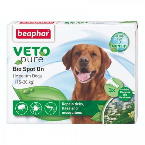 Beaphar Veto Pure Bio Spot On Medium Dog - противопаразитни пипети за кучета (3 бр.)