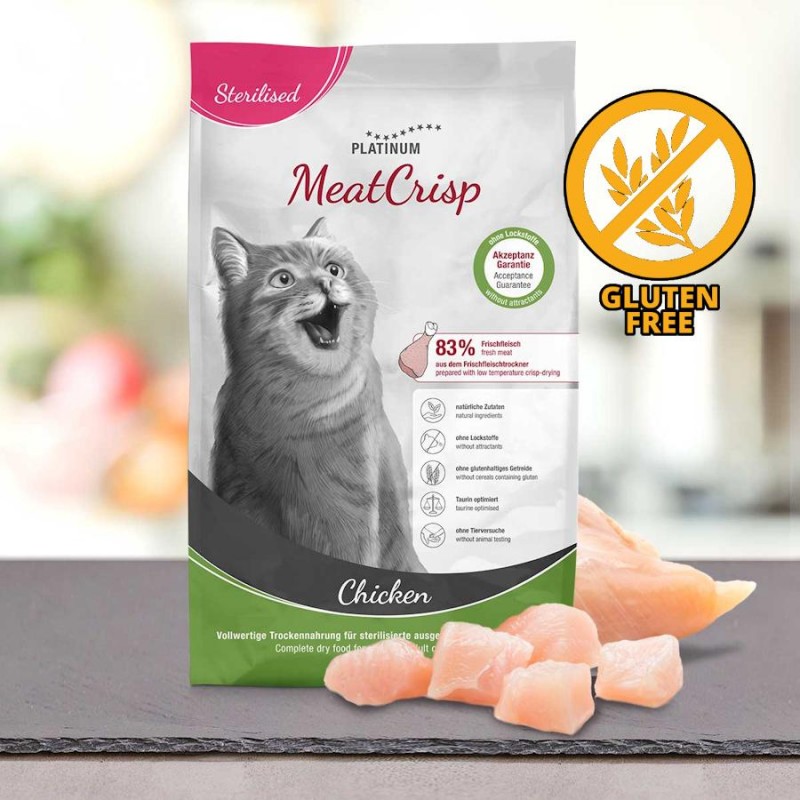 Platinum Cat Sterilised MeatCrisp Chicken (3 кг) - качествена суха храна за кастрирани котки