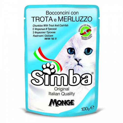 Simba Cat Trout & Cod - евтин пауч за котки с пъстърва и треска (100 гр)