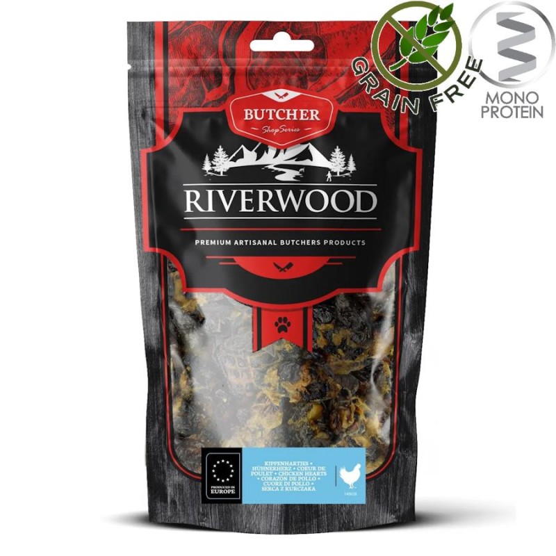 Riverwood Butcher Snack Chicken Hearts - лакомство за кучета от сушени пилешки сърчица (150 гр)